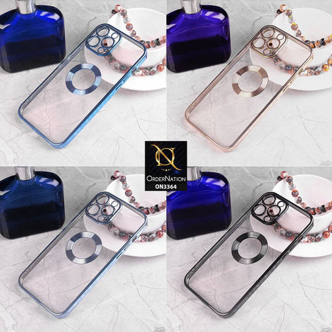 iPhone 13 Pro Max Cover - Golden - Shiny Electroplated Borders Clear Transparent Logo Hole Soft Case With Camera Protection