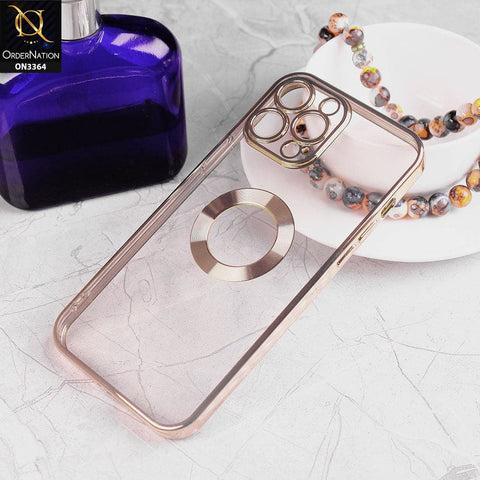 iPhone 12 Pro Max Cover - Golden - Shiny Electroplated Borders Clear Transparent Logo Hole Soft Case With Camera Protection
