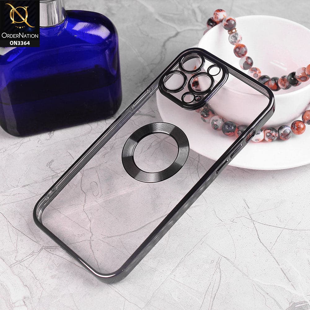 iPhone 13 Pro Cover - Black - Shiny Electroplated Borders Clear Transparent Logo Hole Soft Case With Camera Protection