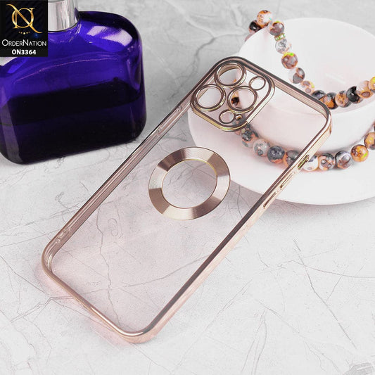 iPhone 13 Pro Max Cover - Golden - Shiny Electroplated Borders Clear Transparent Logo Hole Soft Case With Camera Protection