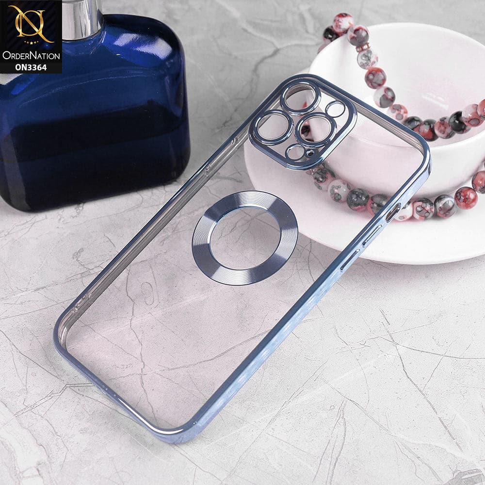 iPhone 13 Pro Max Cover - Sierra Blue - Shiny Electroplated Borders Clear Transparent Logo Hole Soft Case With Camera Protection