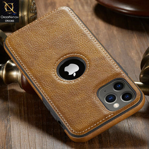iPhone 11 Cover - Brown - Vintage Luxury Business Style TPU Leather Stitching Logo Hole Soft Case