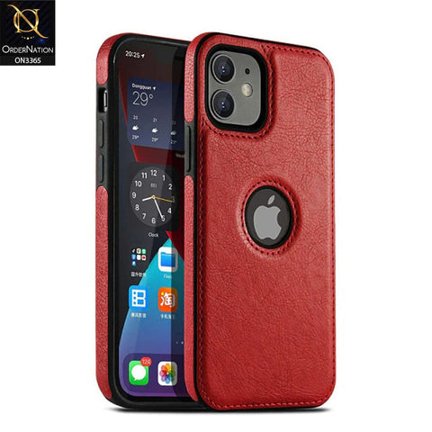 iPhone 11 Cover - Brown - Vintage Luxury Business Style TPU Leather Stitching Logo Hole Soft Case