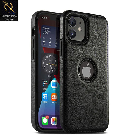 iPhone 12 Pro Max Cover - Black - Vintage Luxury Business Style TPU Leather Stitching Logo Hole Soft Case