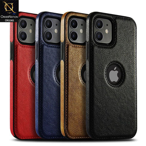iPhone 12 Pro Max Cover - Brown - Vintage Luxury Business Style TPU Leather Stitching Logo Hole Soft Case