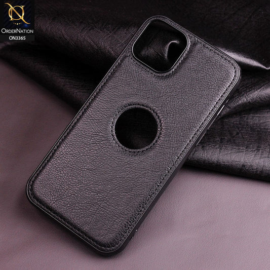 iPhone 11 Cover - Black - Vintage Luxury Business Style TPU Leather Stitching Logo Hole Soft Case