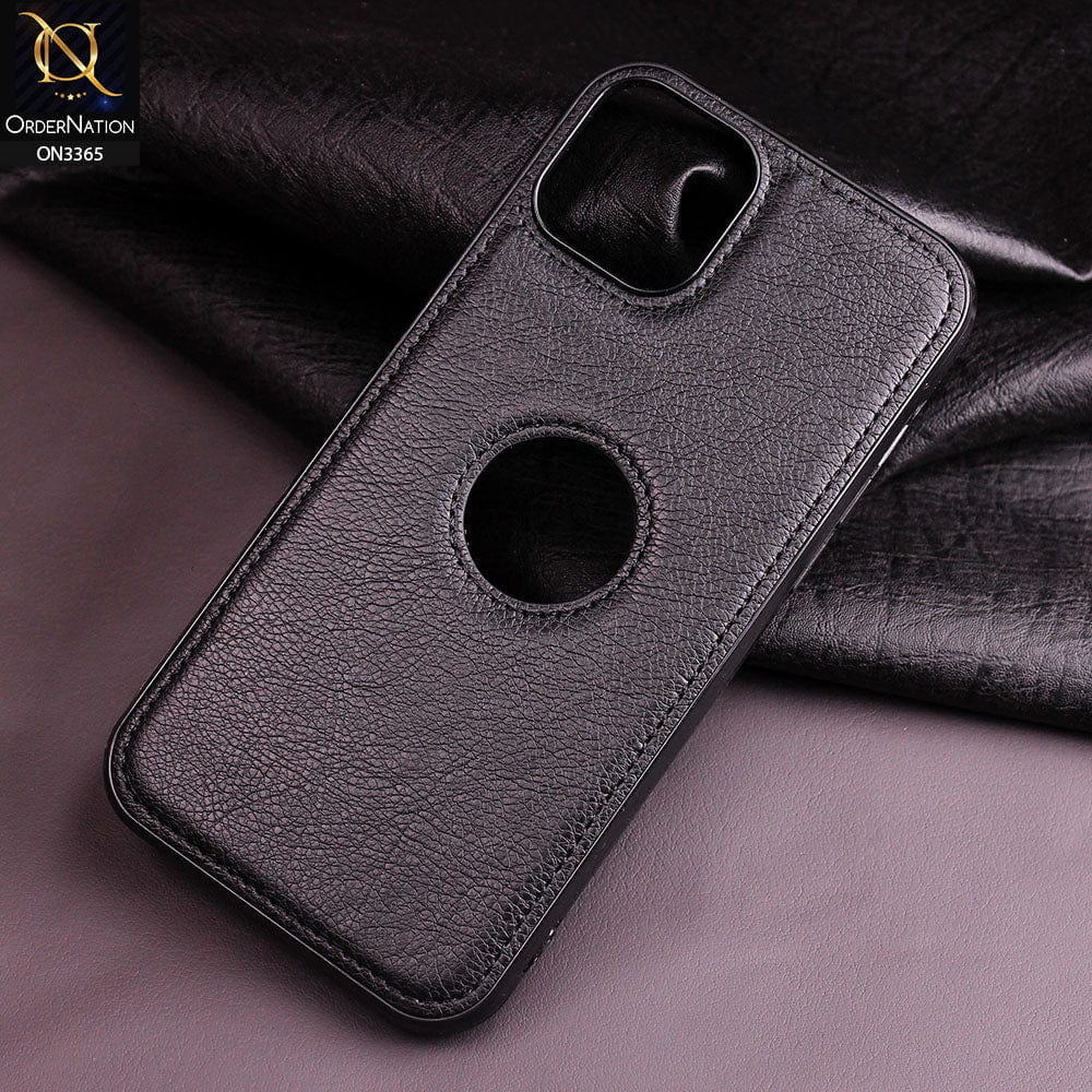 iPhone 11 Pro Max Cover - Black - Vintage Luxury Business Style TPU Leather Stitching Logo Hole Soft Case