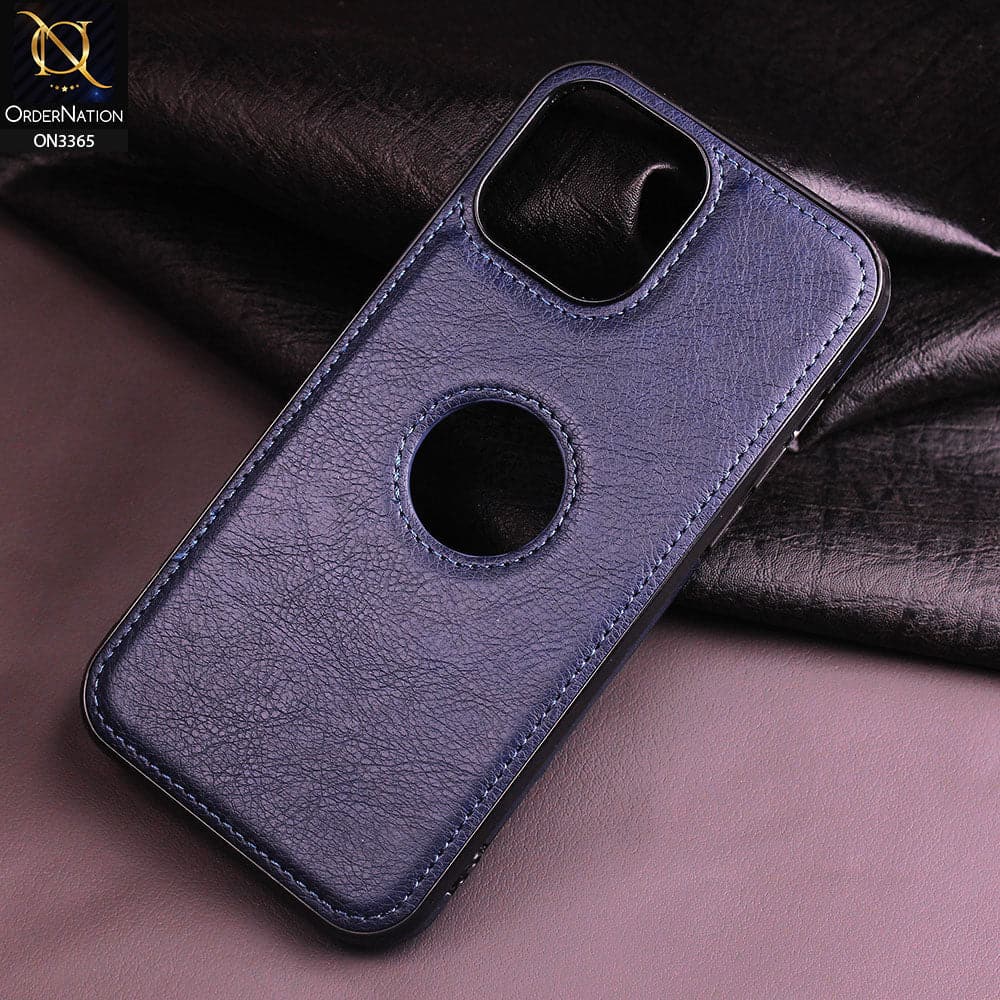 iPhone 12 Pro Max Cover - Blue - Vintage Luxury Business Style TPU Leather Stitching Logo Hole Soft Case