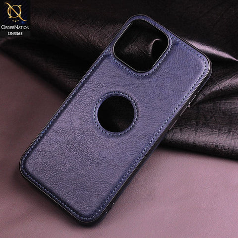 iPhone 12 Pro Max Cover - Blue - Vintage Luxury Business Style TPU Leather Stitching Logo Hole Soft Case