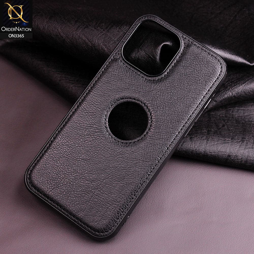 iPhone 13 Pro Max Cover - Black - Vintage Luxury Business Style TPU Leather Stitching Logo Hole Soft Case