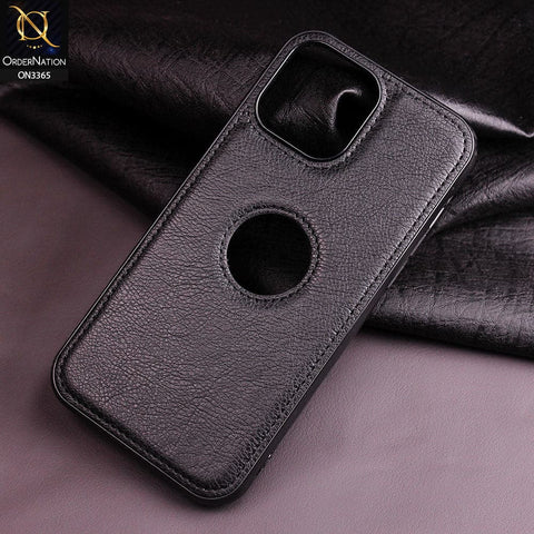 iPhone 13 Pro Max Cover - Black - Vintage Luxury Business Style TPU Leather Stitching Logo Hole Soft Case