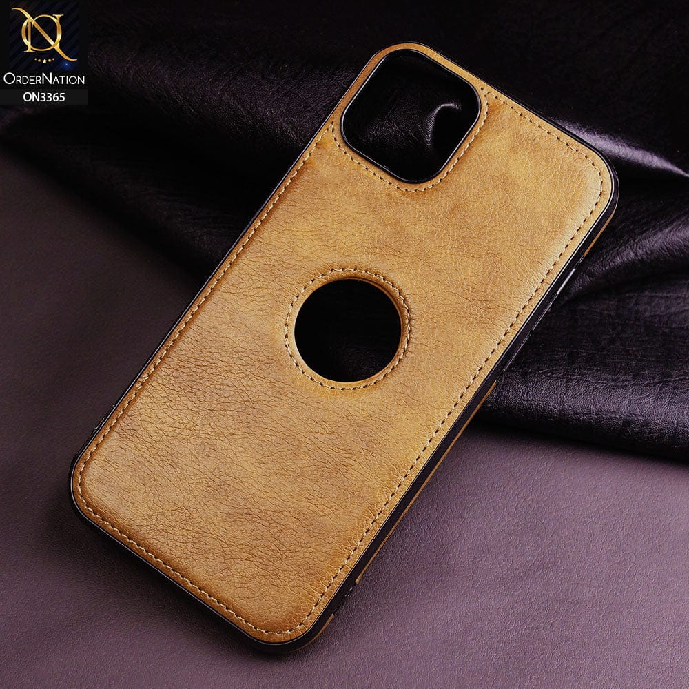 iPhone 11 Pro Cover - Brown - Vintage Luxury Business Style TPU Leather Stitching Logo Hole Soft Case