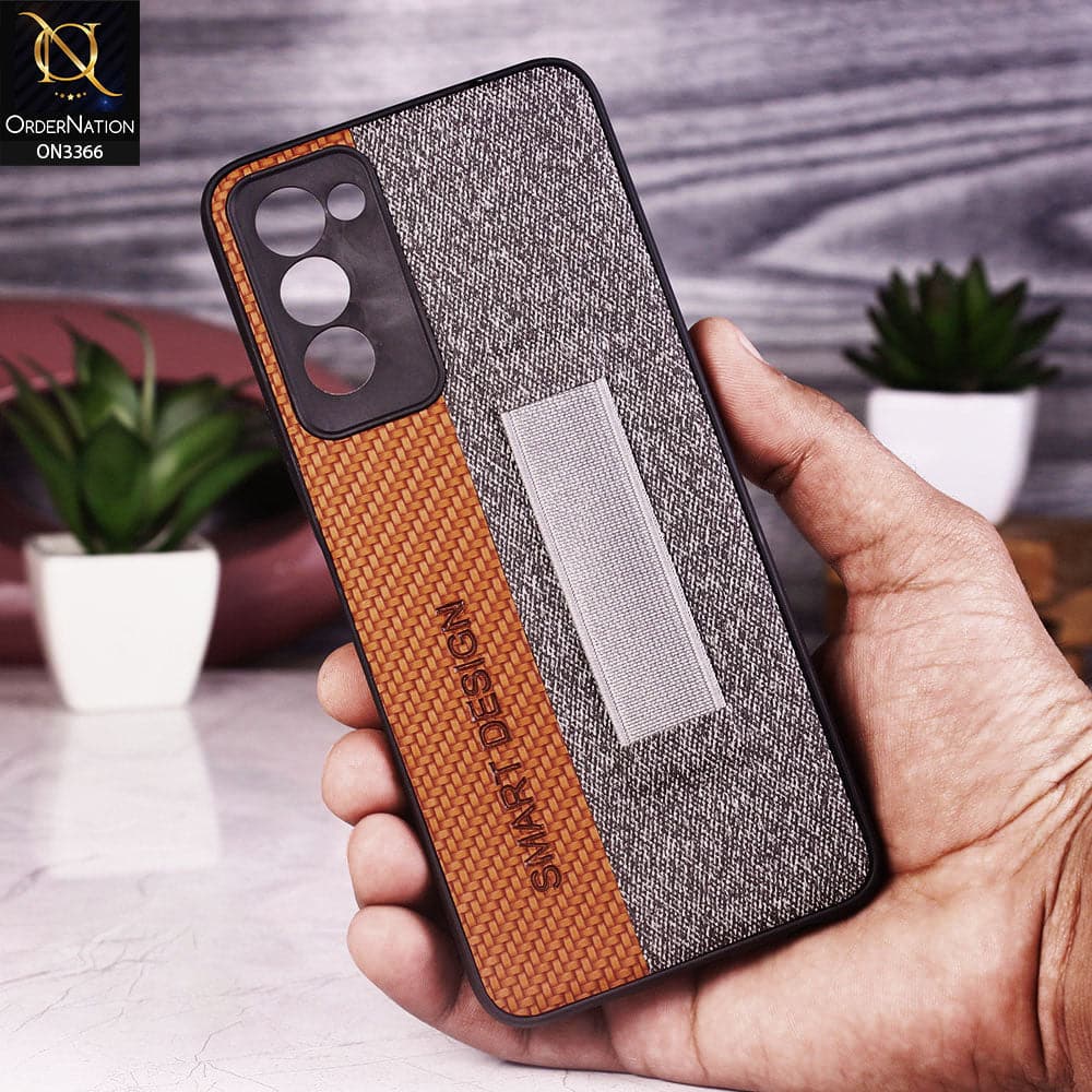 Tecno Camon 18P Cover - Brown - Soft TPU Dual Leather Texture Anti-Slip Finger Grip Holder Protective Case