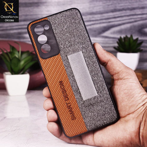Tecno Camon 18T Cover - Brown - Soft TPU Dual Leather Texture Anti-Slip Finger Grip Holder Protective Case
