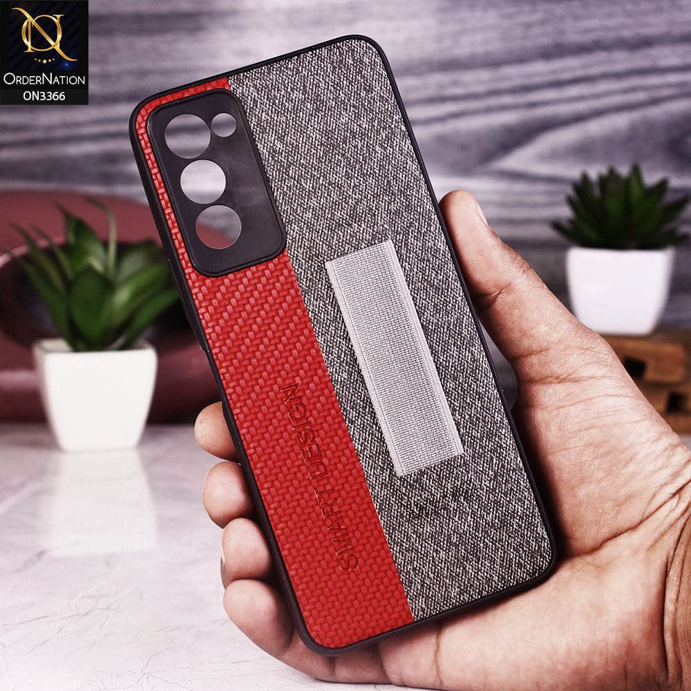Tecno Camon 18P Cover - Red - Soft TPU Dual Leather Texture Anti-Slip Finger Grip Holder Protective Case