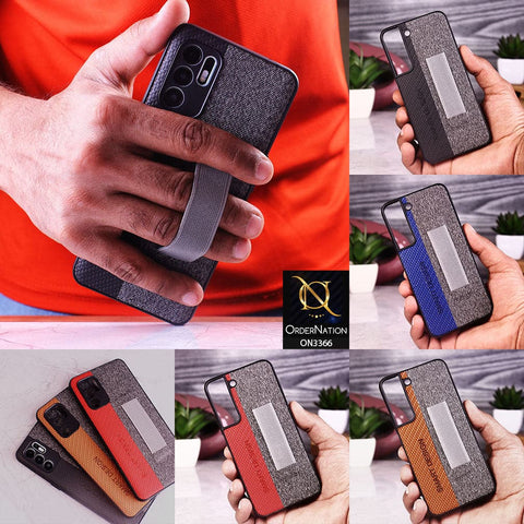 Samsung Galaxy S22 Ultra 5G Cover - Black - Soft TPU Dual Leather Texture Anti-Slip Finger Grip Holder Protective Case