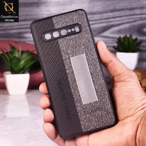 Samsung Galaxy S10 5G Cover - Black - Soft TPU Dual Leather Texture Anti-Slip Finger Grip Holder Protective Case