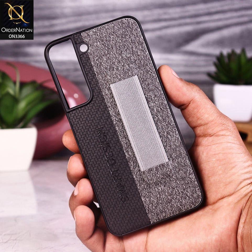 Samsung Galaxy S22 5G Cover - Black - Soft TPU Dual Leather Texture Anti-Slip Finger Grip Holder Protective Case