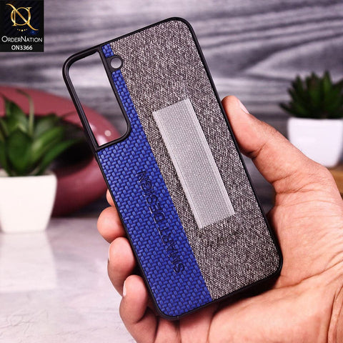 Samsung Galaxy S22 5G Cover - Blue - Soft TPU Dual Leather Texture Anti-Slip Finger Grip Holder Protective Case