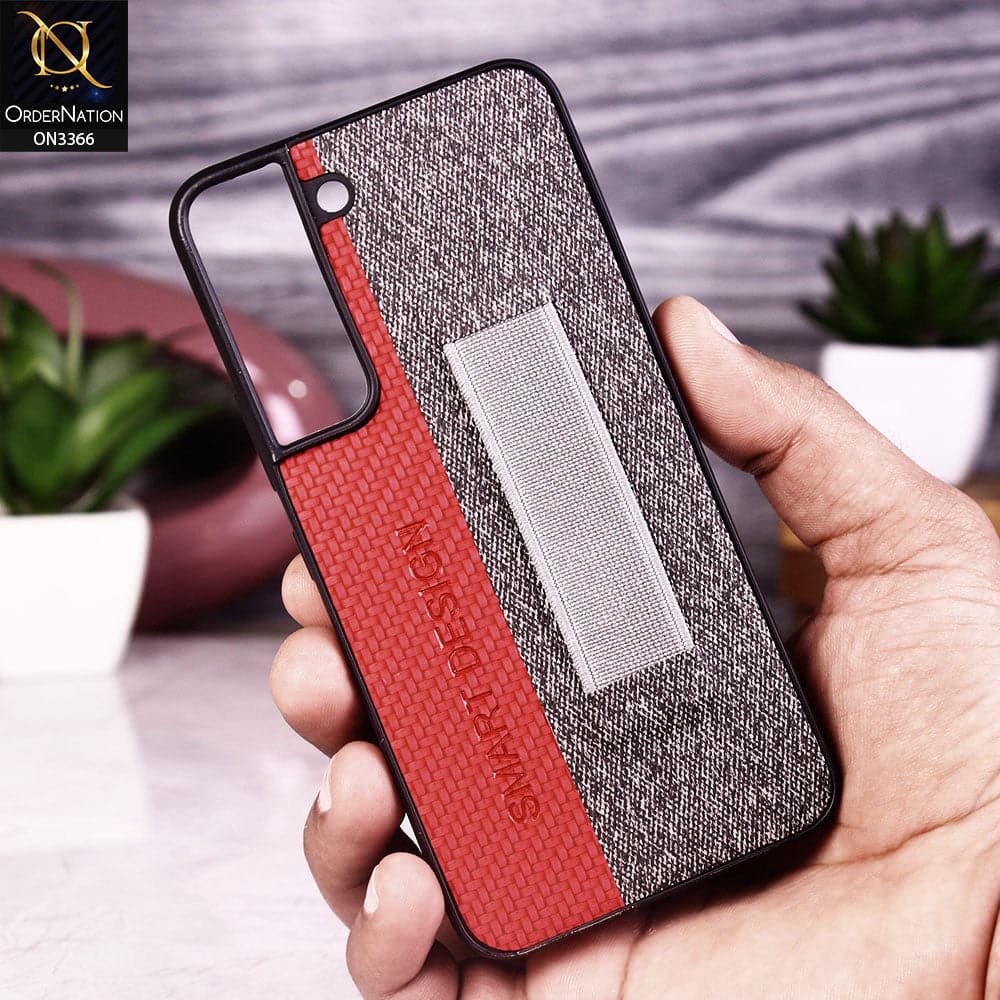 Samsung Galaxy S22 Plus 5G Cover - Red - Soft TPU Dual Leather Texture Anti-Slip Finger Grip Holder Protective Case