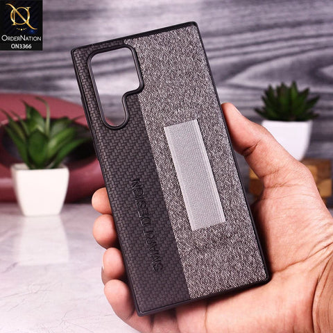 Samsung Galaxy S22 Ultra 5G Cover - Black - Soft TPU Dual Leather Texture Anti-Slip Finger Grip Holder Protective Case