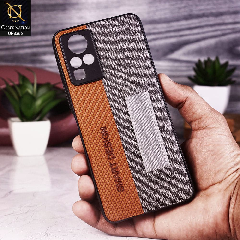 Infinix Zero X Neo Cover - Brown - Soft TPU Dual Leather Texture Anti-Slip Finger Grip Holder Protective Case