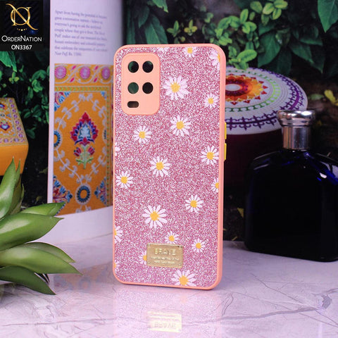 Oppo A54 4G Cover - Pink - Bling Sparkle Glitter Flower Back Shell Soft Border Case with Camera Protection