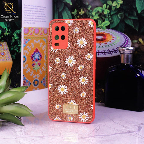 Oppo A54 4G Cover - Red - Bling Sparkle Glitter Flower Back Shell Soft Border Case with Camera Protection