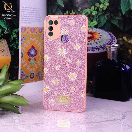 Infinix Hot 11 Play Cover - Pink - Bling Sparkle Glitter Flower Back Shell Soft Border Case with Camera Protection