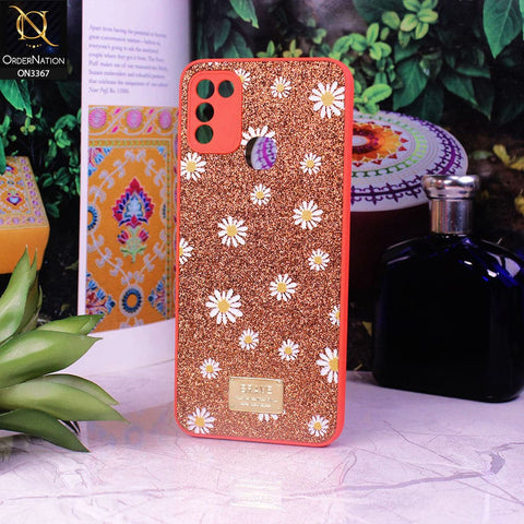Infinix Hot 10 Play Cover - Red - Bling Sparkle Glitter Flower Back Shell Soft Border Case with Camera Protection