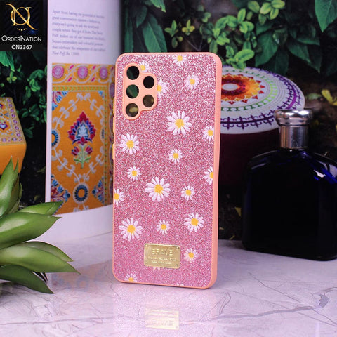 Samsung Galaxy A32 Cover - Pink - Bling Sparkle Glitter Flower Back Shell Soft Border Case with Camera Protection