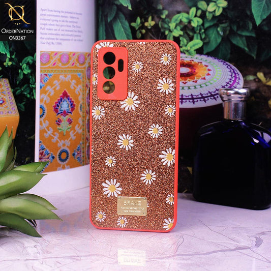 Vivo V23e Cover - Red - Bling Sparkle Glitter Flower Back Shell Soft Border Case with Camera Protection