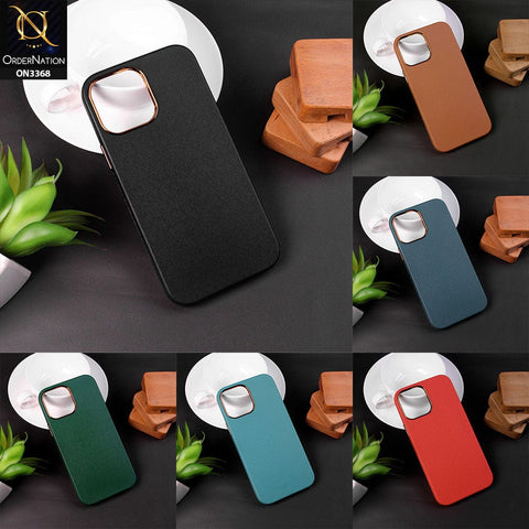 iPhone 14 Pro Cover - Brown - Electroplated Camera Ring leather Texture Soft Case