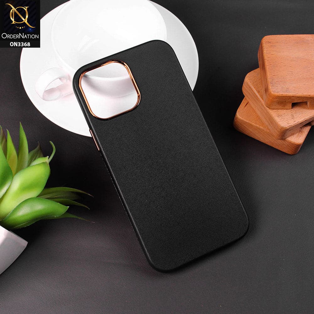 iPhone 11 Pro Max Cover - Black - Electroplated Camera Ring leather Texture Soft Case