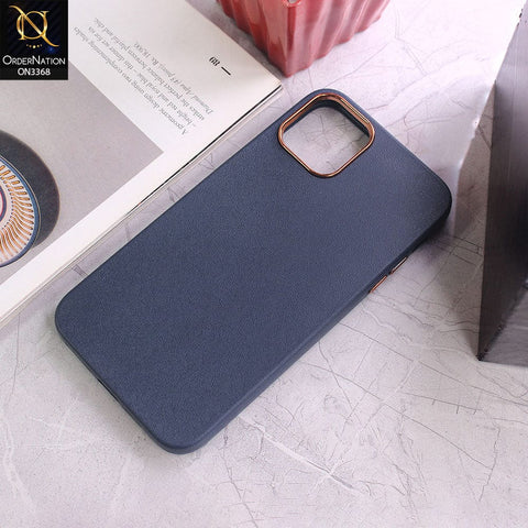 iPhone 11 Pro Max Cover - Dark Blue - Electroplated Camera Ring leather Texture Soft Case