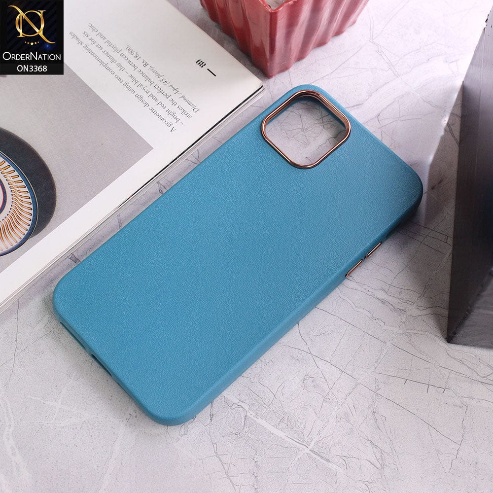 iPhone 11 Pro Max Cover - Light Blue - Electroplated Camera Ring leather Texture Soft Case