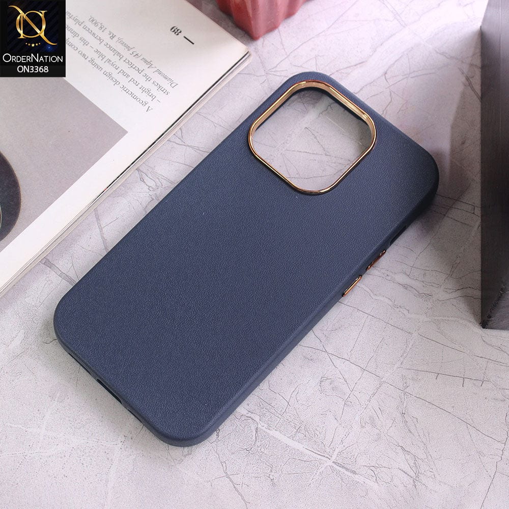 iPhone 12 Pro Max Cover - Dark Blue - Electroplated Camera Ring leather Texture Soft Case