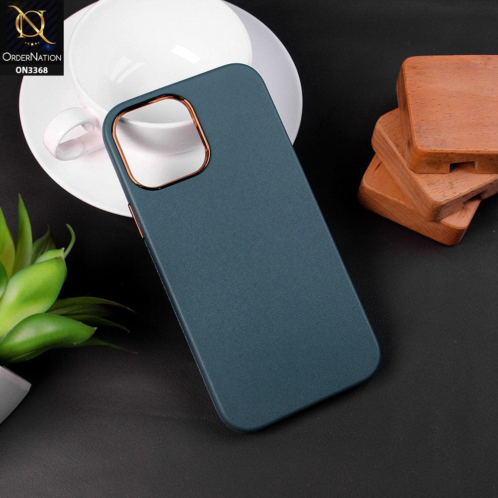 iPhone 14 Pro Max Cover - Dark Blue - Electroplated Camera Ring leather Texture Soft Case