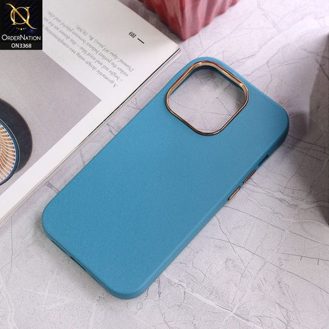 iPhone 12 Pro Max Cover - Light Blue - Electroplated Camera Ring leather Texture Soft Case