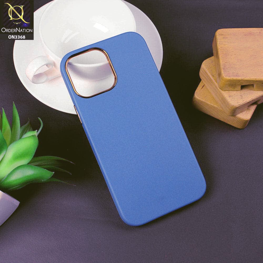 iPhone 11 Pro Max Cover - Blue - Electroplated Camera Ring leather Texture Soft Case