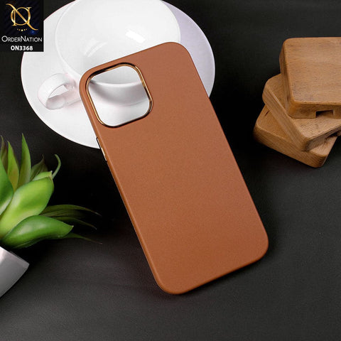 iPhone 13 Pro Max Cover - Brown - Electroplated Camera Ring leather Texture Soft Case