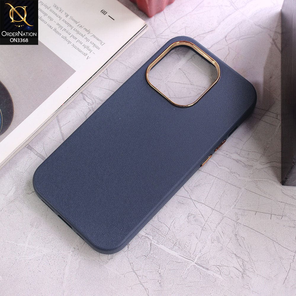 iPhone 13 Pro Max Cover - Dark Blue - Electroplated Camera Ring leather Texture Soft Case