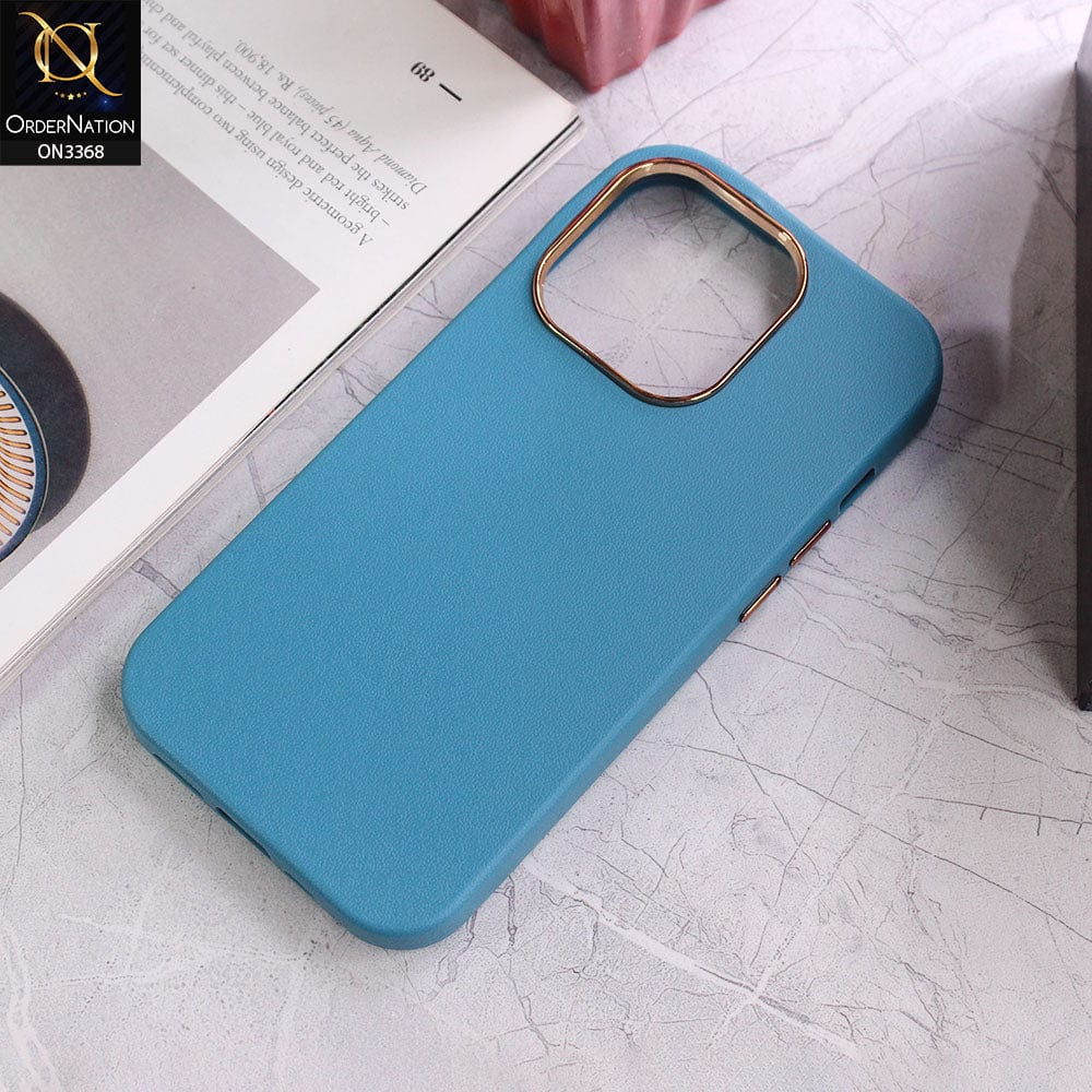 iPhone 13 Pro Max Cover - Light Blue - Electroplated Camera Ring leather Texture Soft Case