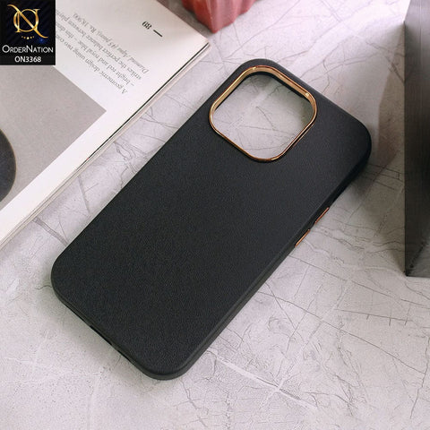 iPhone 14 Pro Max Cover - Black - Electroplated Camera Ring leather Texture Soft Case