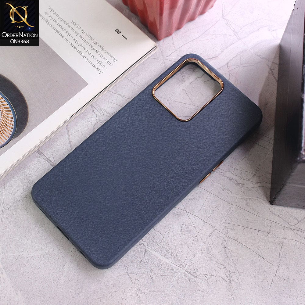 Oppo Reno 7 4G Cover - Dark Blue - Electroplated Camera Ring leather Texture Soft Case
