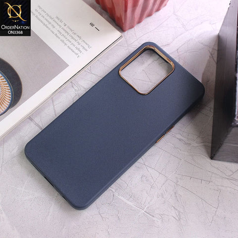 Oppo F21 Pro 4G Cover - Dark Blue - Electroplated Camera Ring leather Texture Soft Case