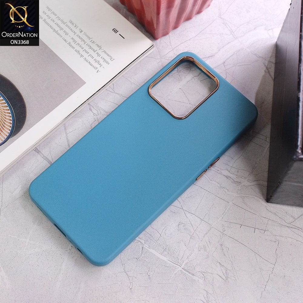 Oppo Reno 7 4G Cover - Light Blue - Electroplated Camera Ring leather Texture Soft Case