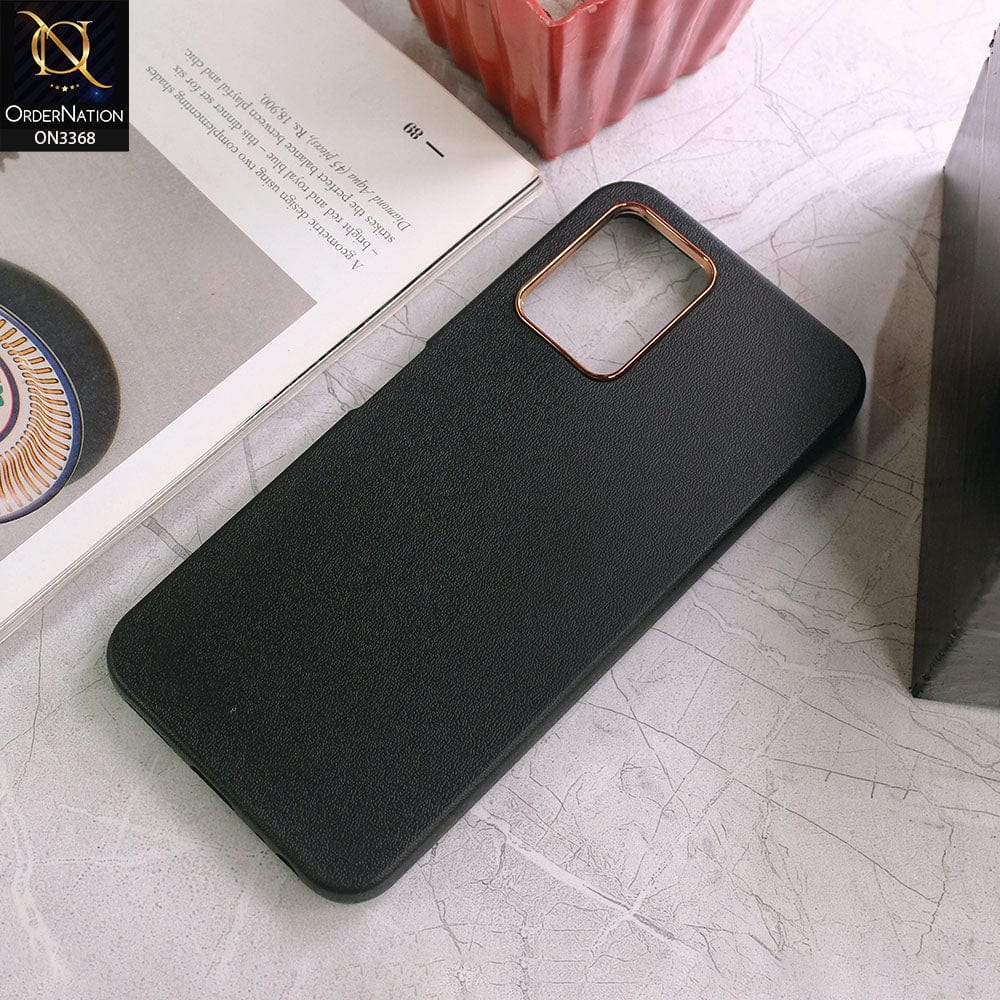 Samsung Galaxy A12 Nacho Cover - Black - Electroplated Camera Ring leather Texture Soft Case