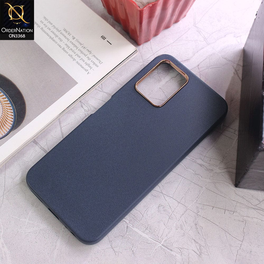 Samsung Galaxy A12 Nacho Cover - Dark Blue - Electroplated Camera Ring leather Texture Soft Case