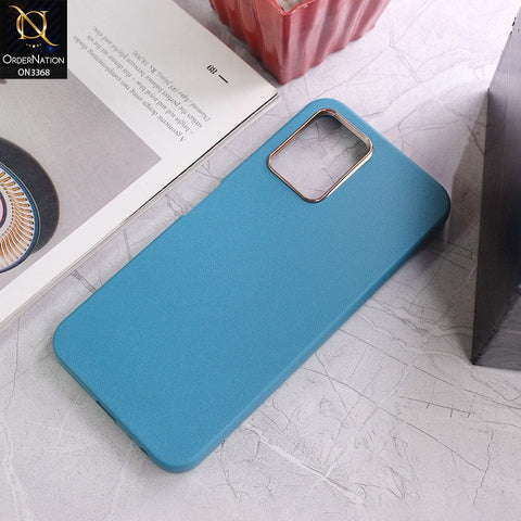 Samsung Galaxy A12 Nacho Cover - Light Blue - Electroplated Camera Ring leather Texture Soft Case